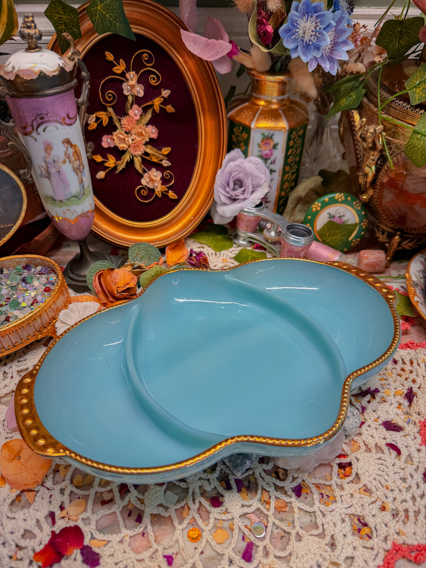 Baby blue milk glass rolling tray✨