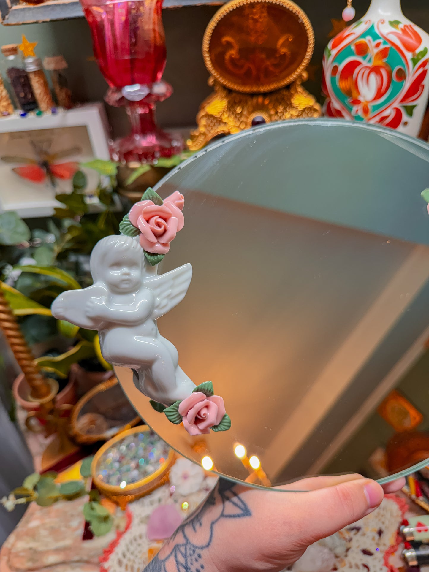 3D cherub with florals tray✨