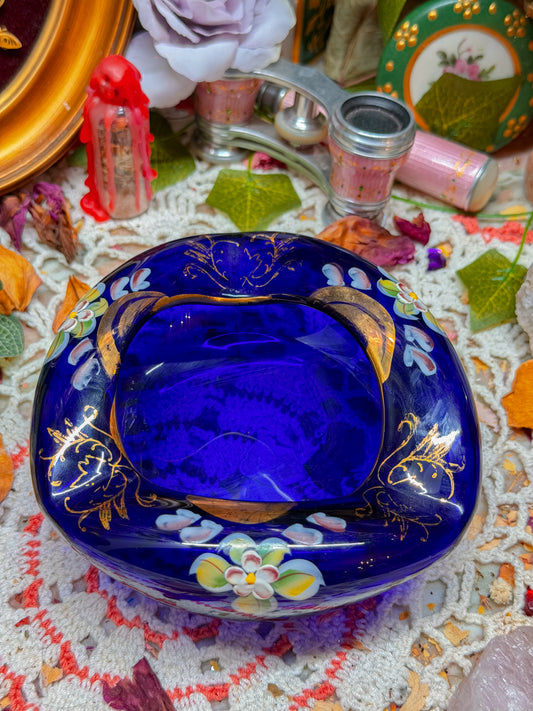Cobalt bohemian floral ashtray✨