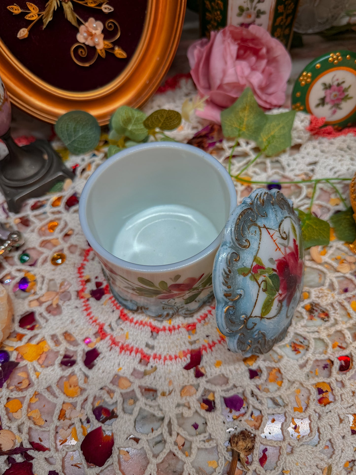 Fenton rose milk glass stash✨