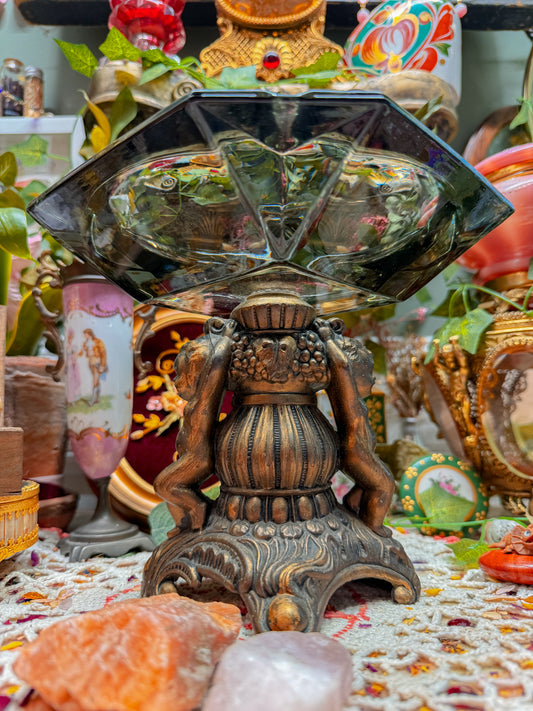 Smoky glass and gilted metal ashtray✨