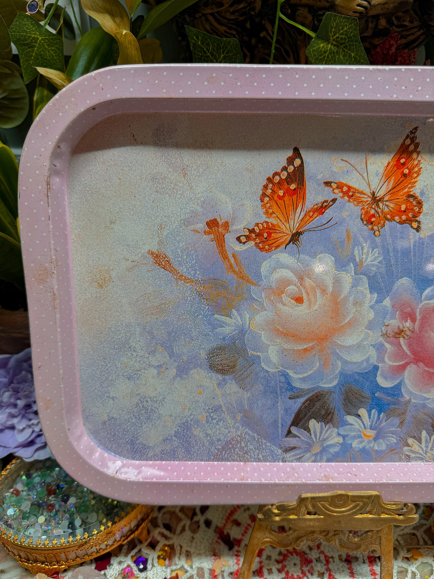 Whimsy butterfly and floral rolling tray✨