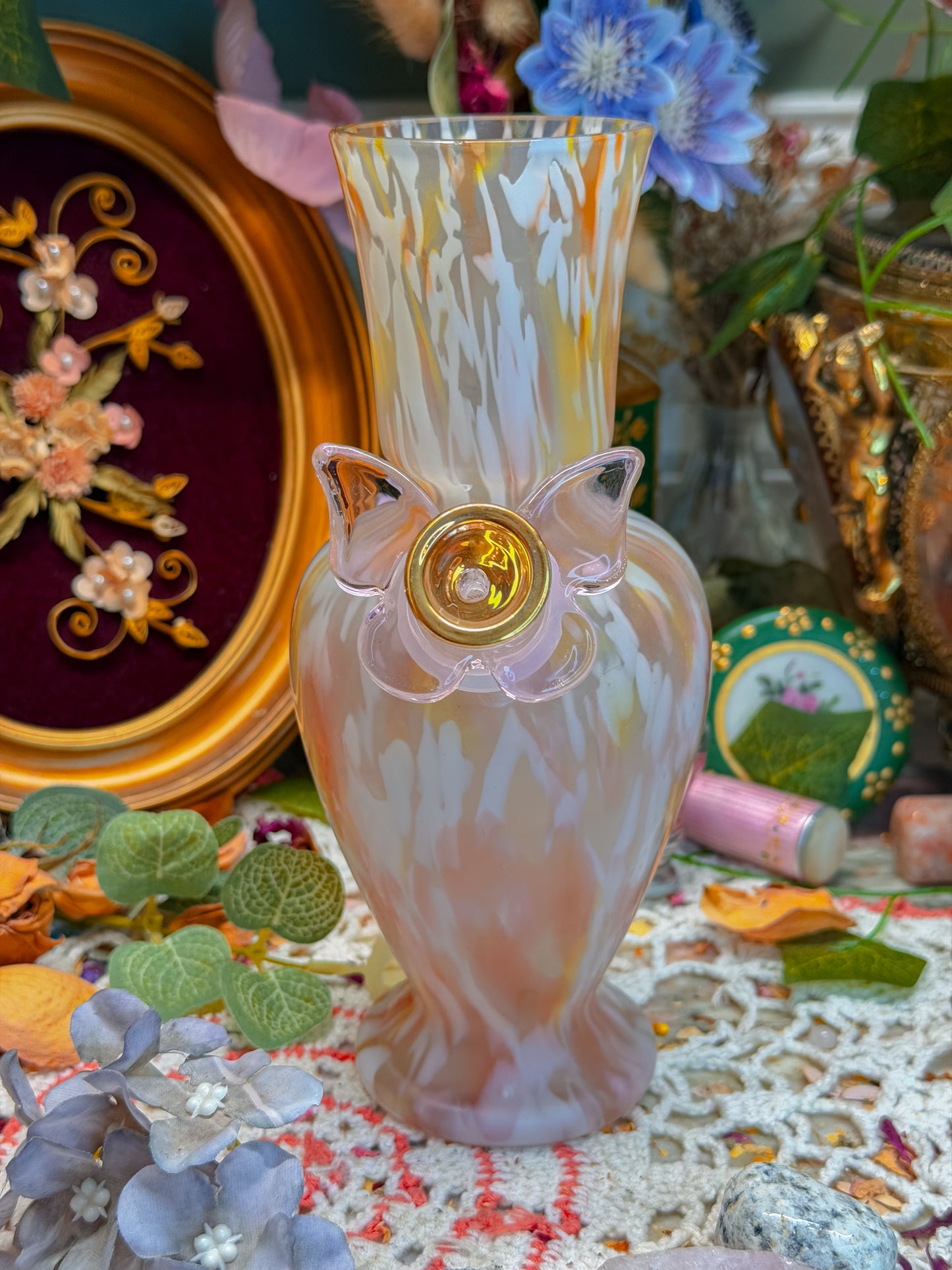 Tutti fruitti peach pattern bohemian art glass✨