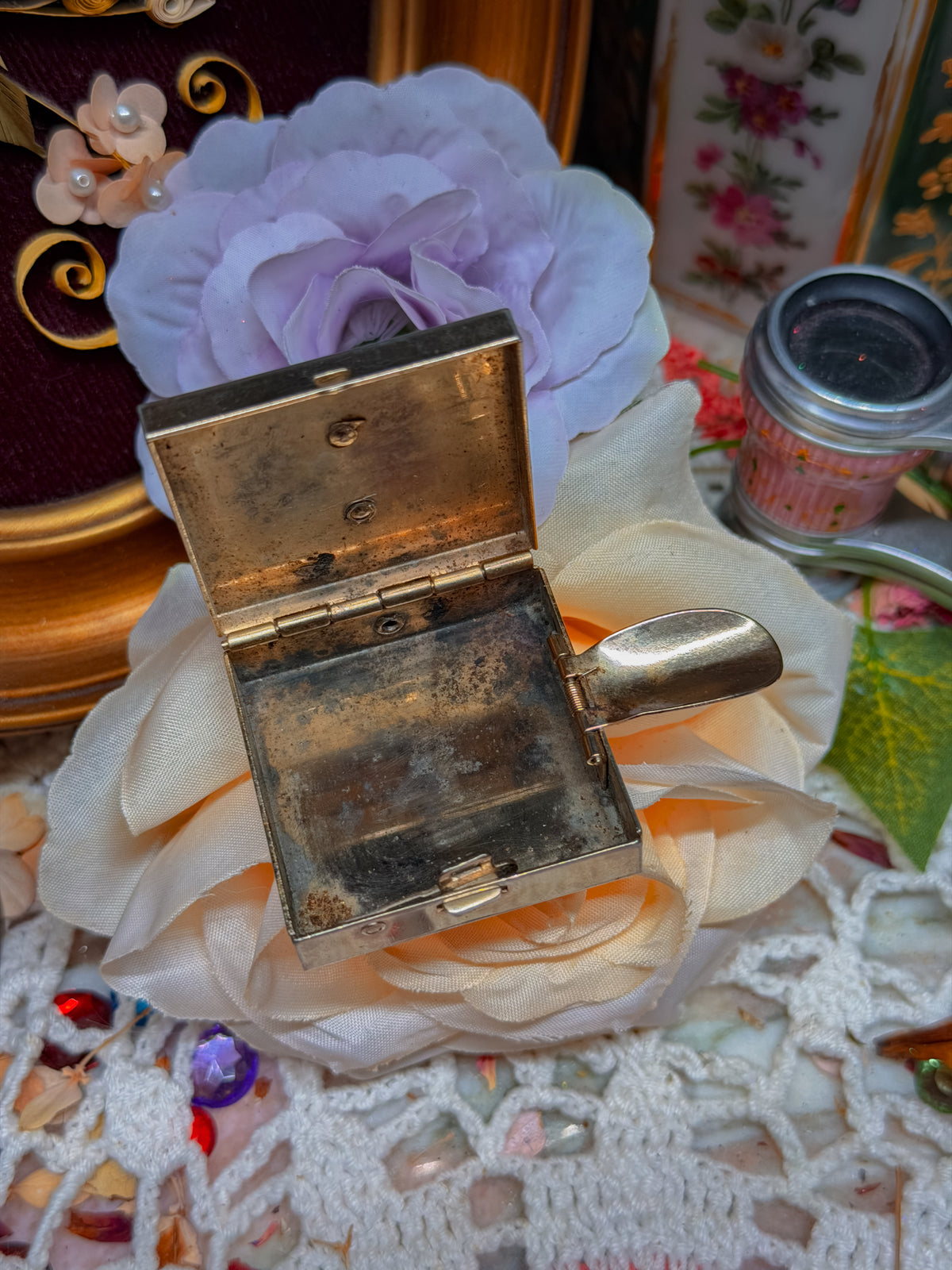 Silent butler Pocket ashtray with MOP and rhinestones✨
