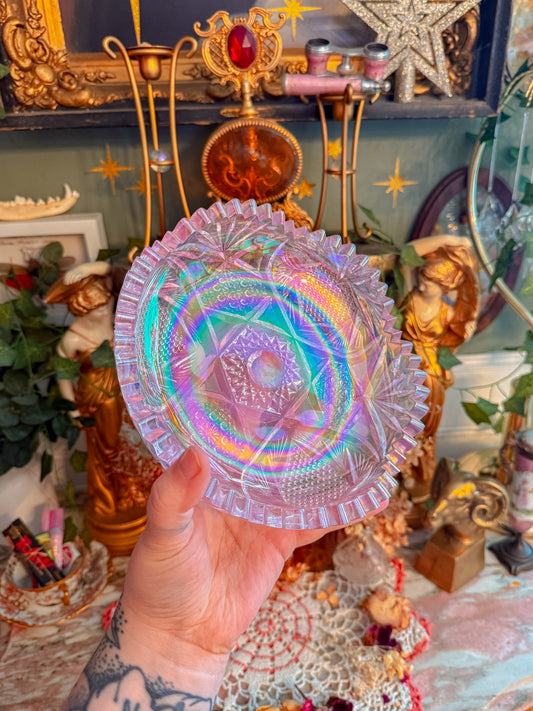 LE smith pink carnival glass dish/ashtray✨