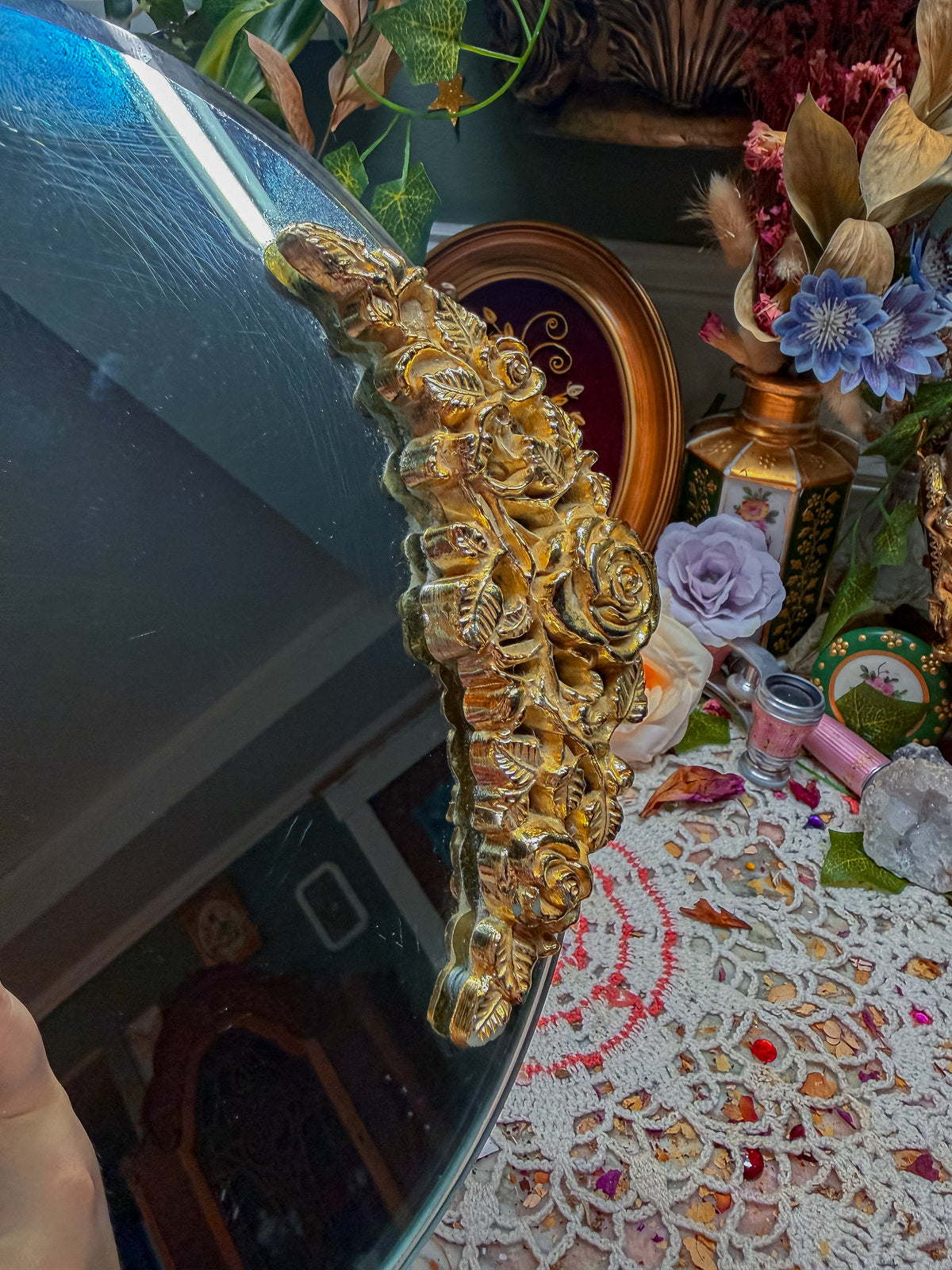 Gold floral mirror tray✨