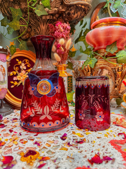 Bohemian cut glass carafe with gems✨