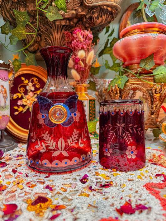 Bohemian cut glass carafe with gems✨