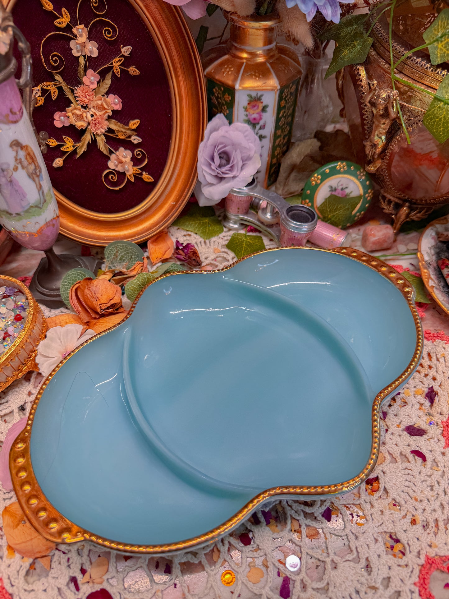Baby blue milk glass rolling tray✨