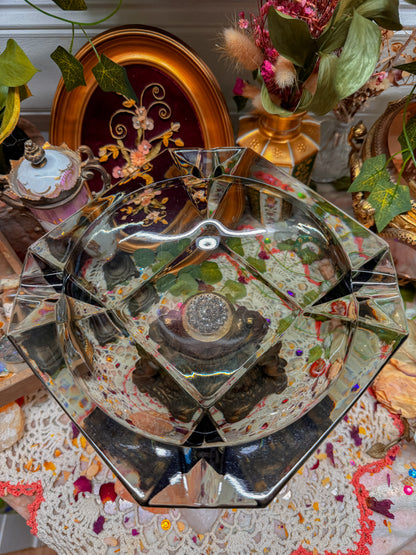 Smoky glass and gilted metal ashtray✨