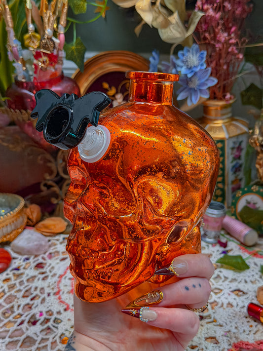 Speckled orange glass skull bong (large)🕷️