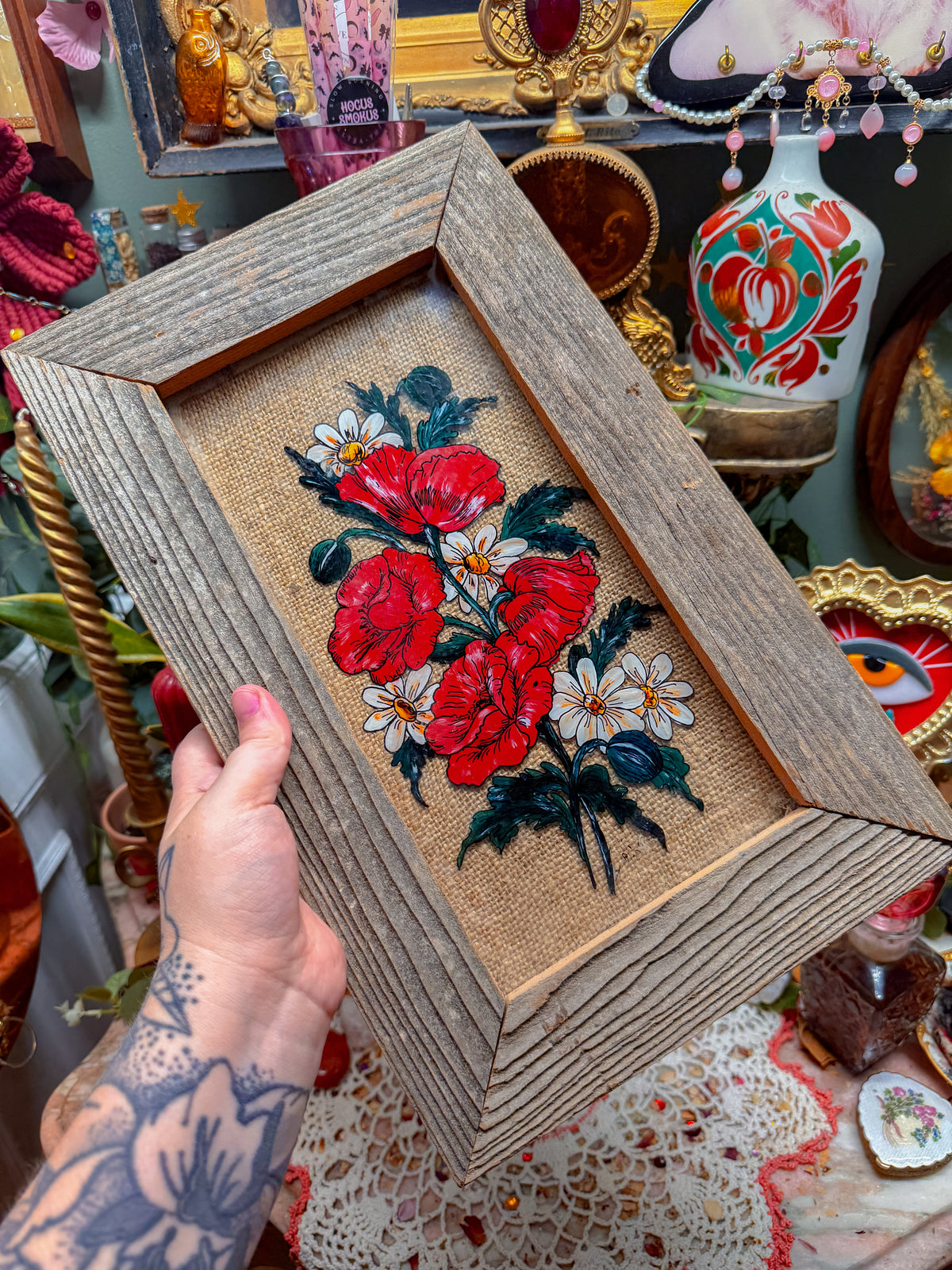 Hand painted framed vintage art✨