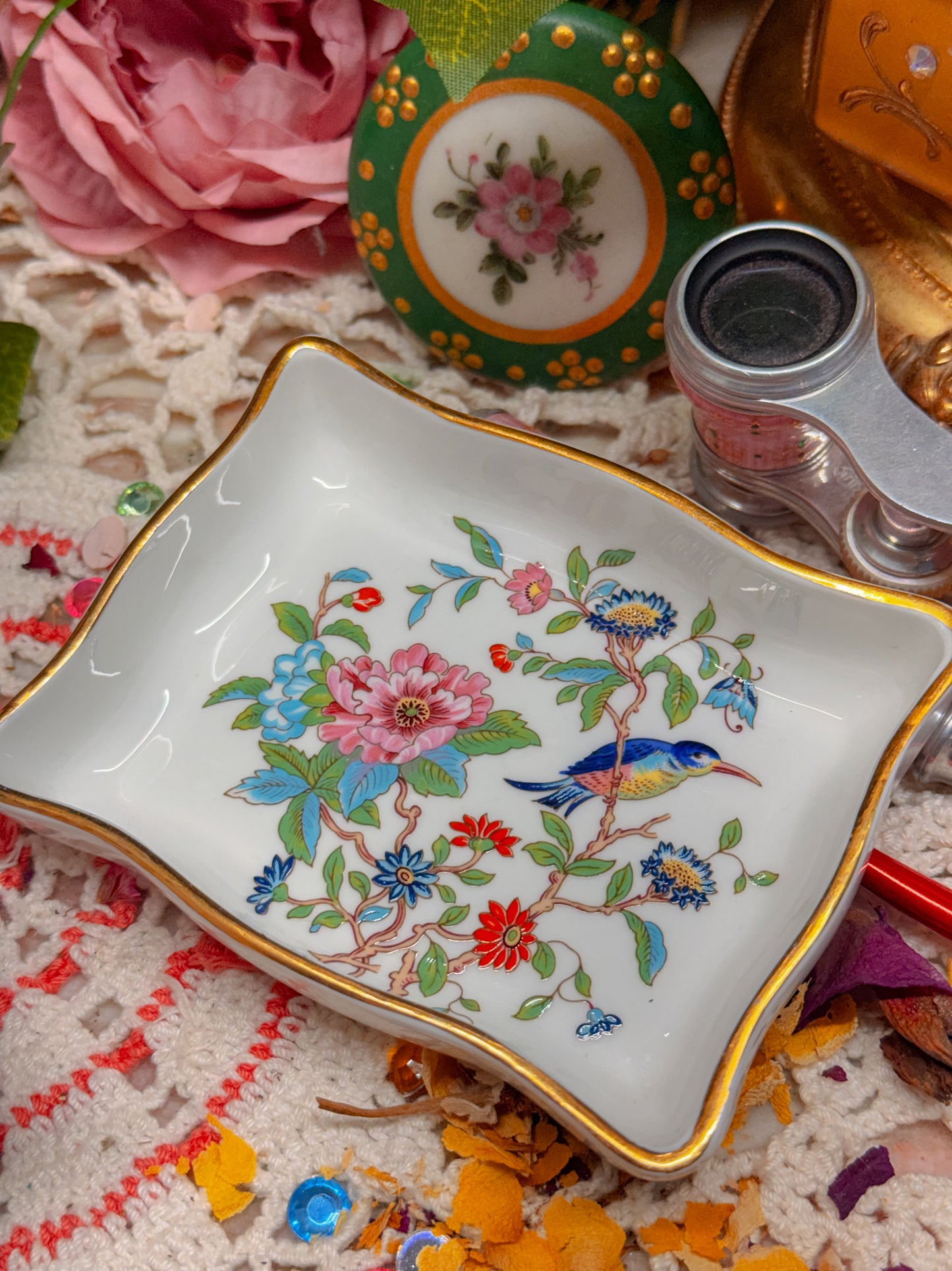 Aynsley bird/floral ashtray set✨
