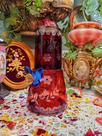 Bohemian cut glass carafe with gems✨
