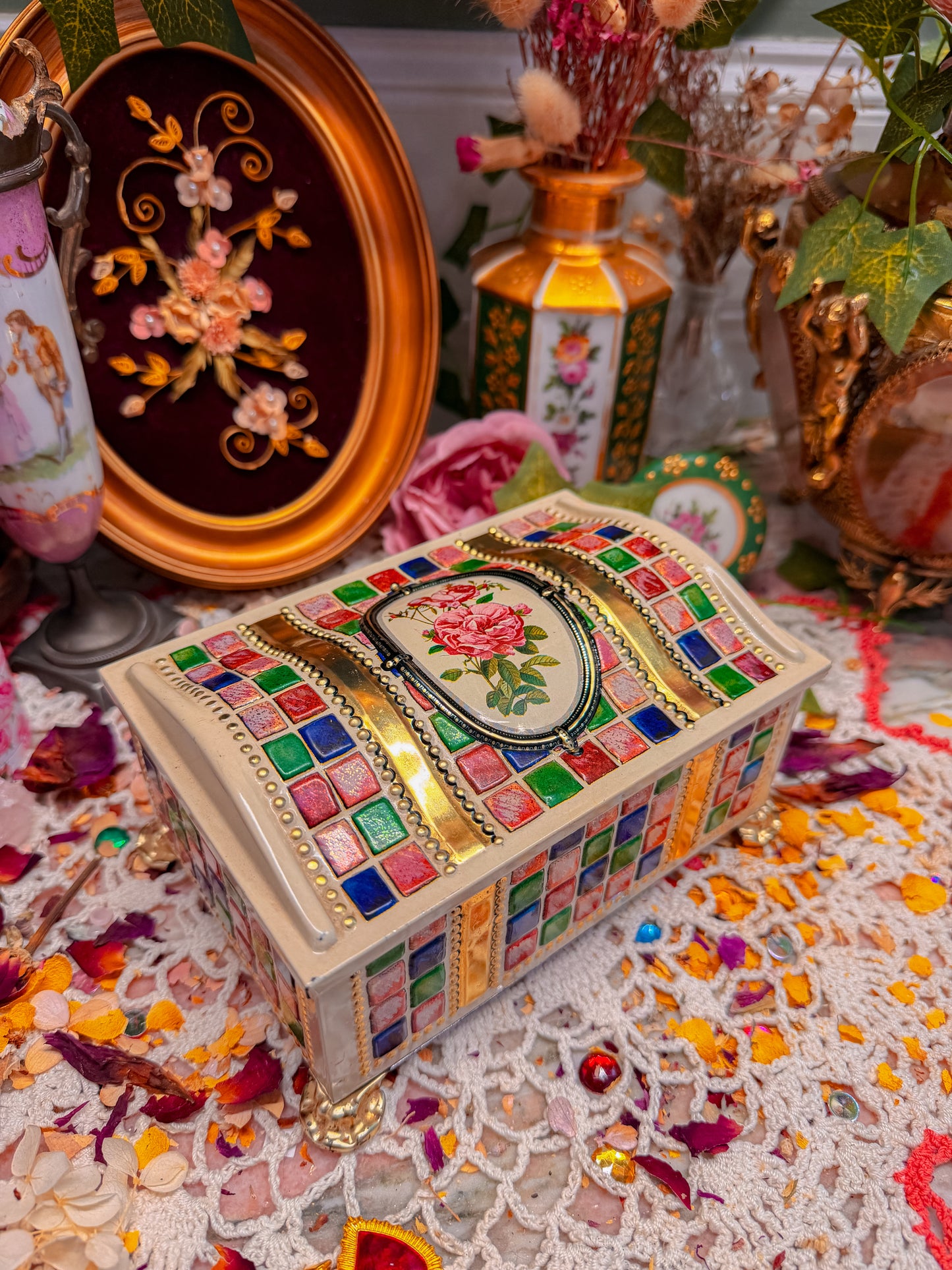 Tin mosaic glass style stash box✨