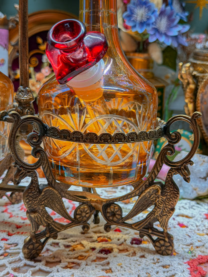 Lovers moon and sun Carnival Cut glass double bong set with cast brass phoenix caddy and add ons (RARE)✨🌛🌞