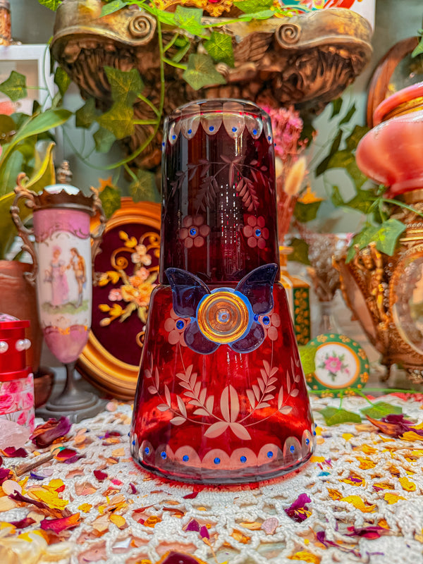 Bohemian cut glass carafe with gems✨