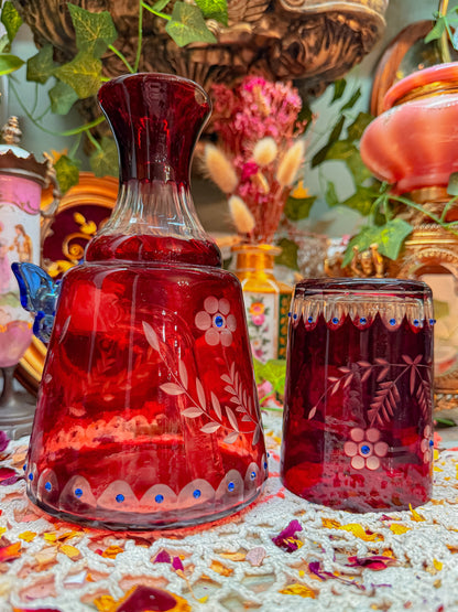 Bohemian cut glass carafe with gems✨