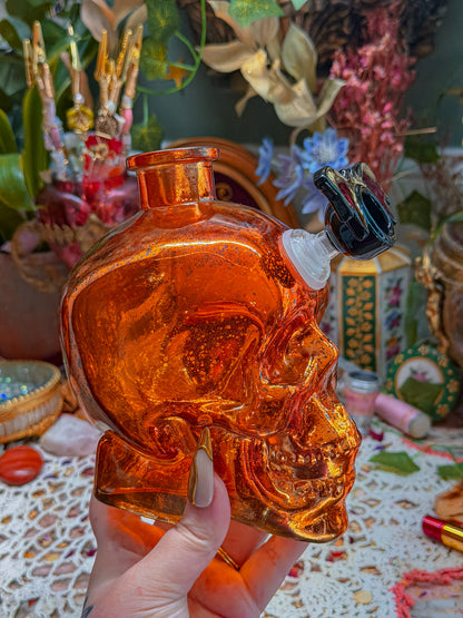 Speckled orange glass skull bong (large)🕷️
