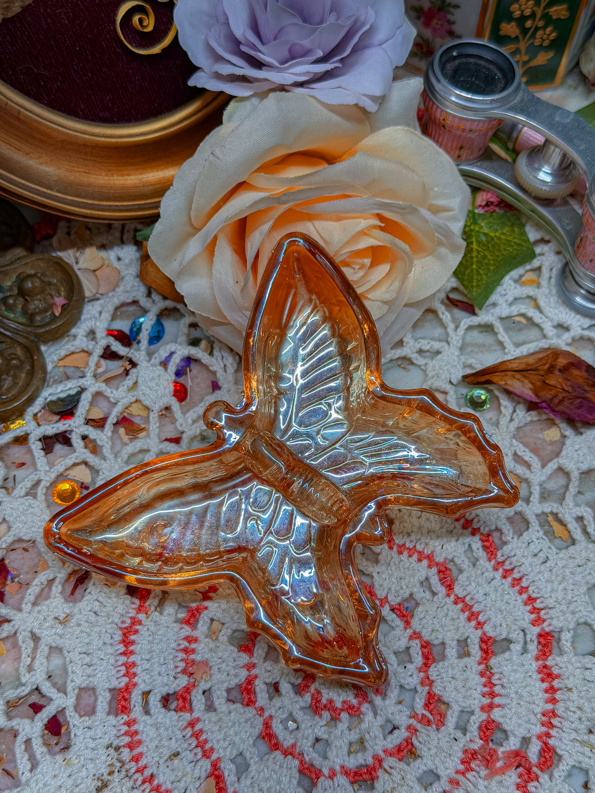 Carnival glass butterfly ashtray✨