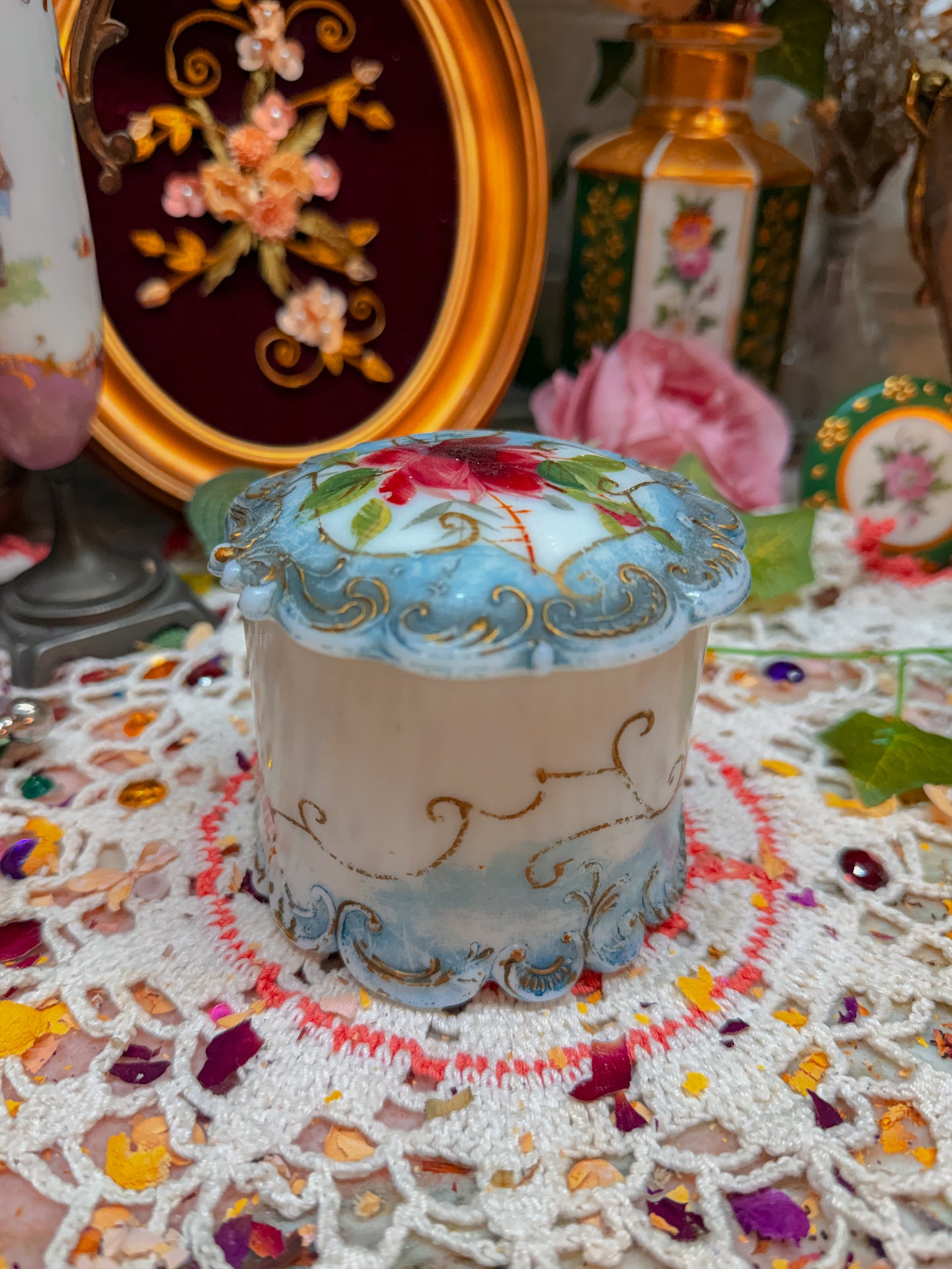 Fenton rose milk glass stash✨