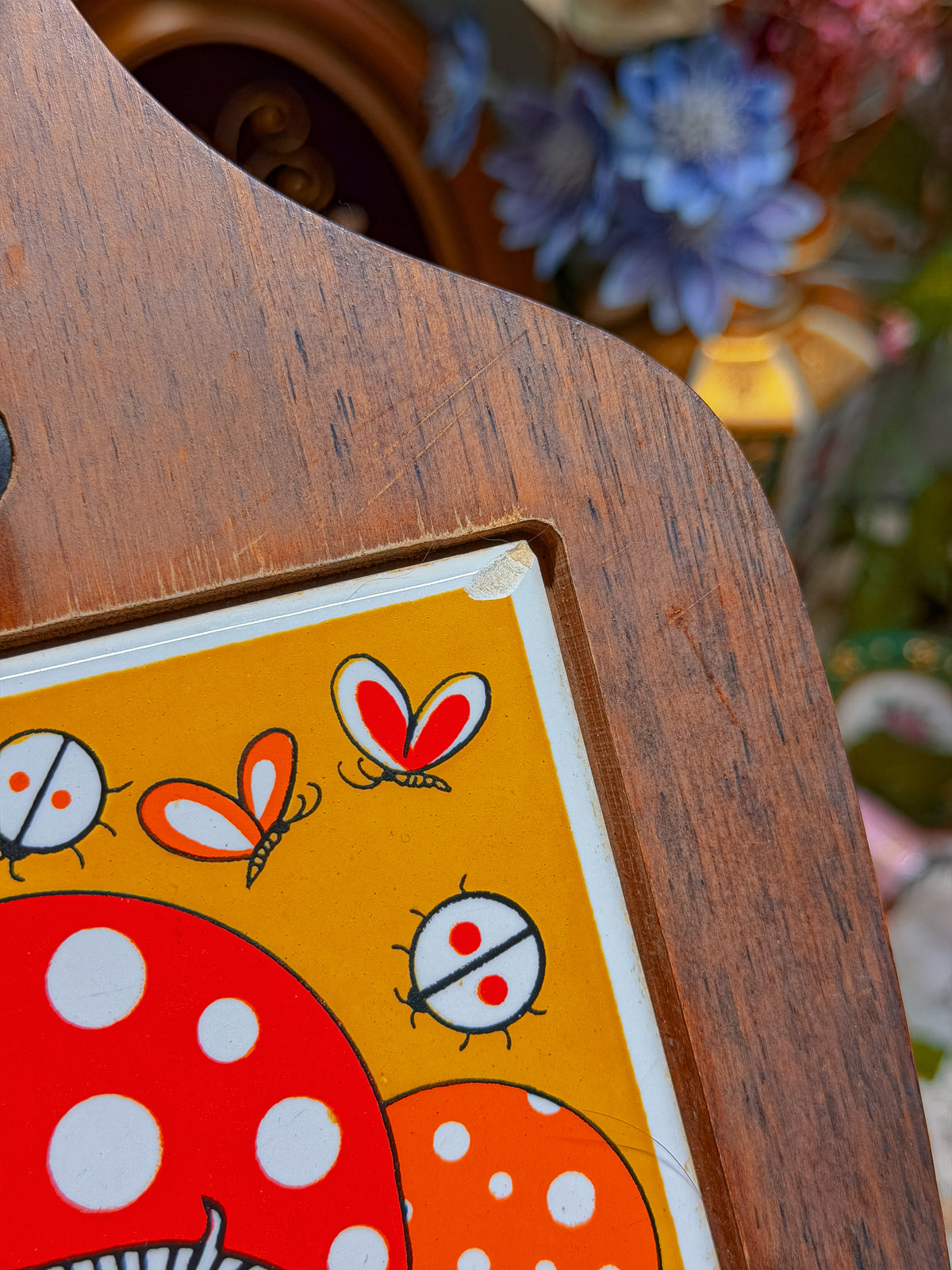 70s wooden/porcelain wall hanging art/cheese board✨
