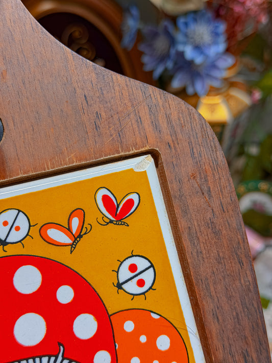 70s wooden/porcelain wall hanging art/cheese board✨