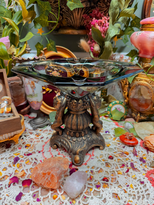 Smoky glass and gilted metal ashtray✨