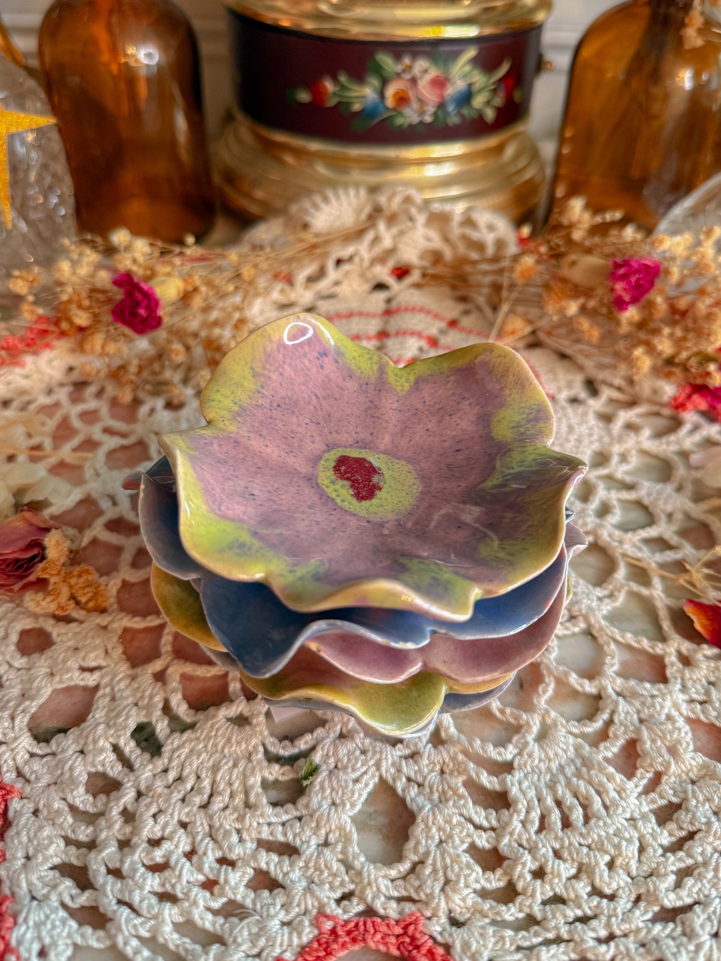 Floral pottery stacked ashtrays✨