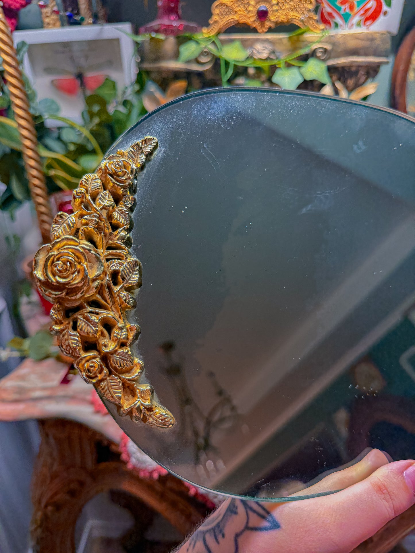 Gold floral mirror tray✨