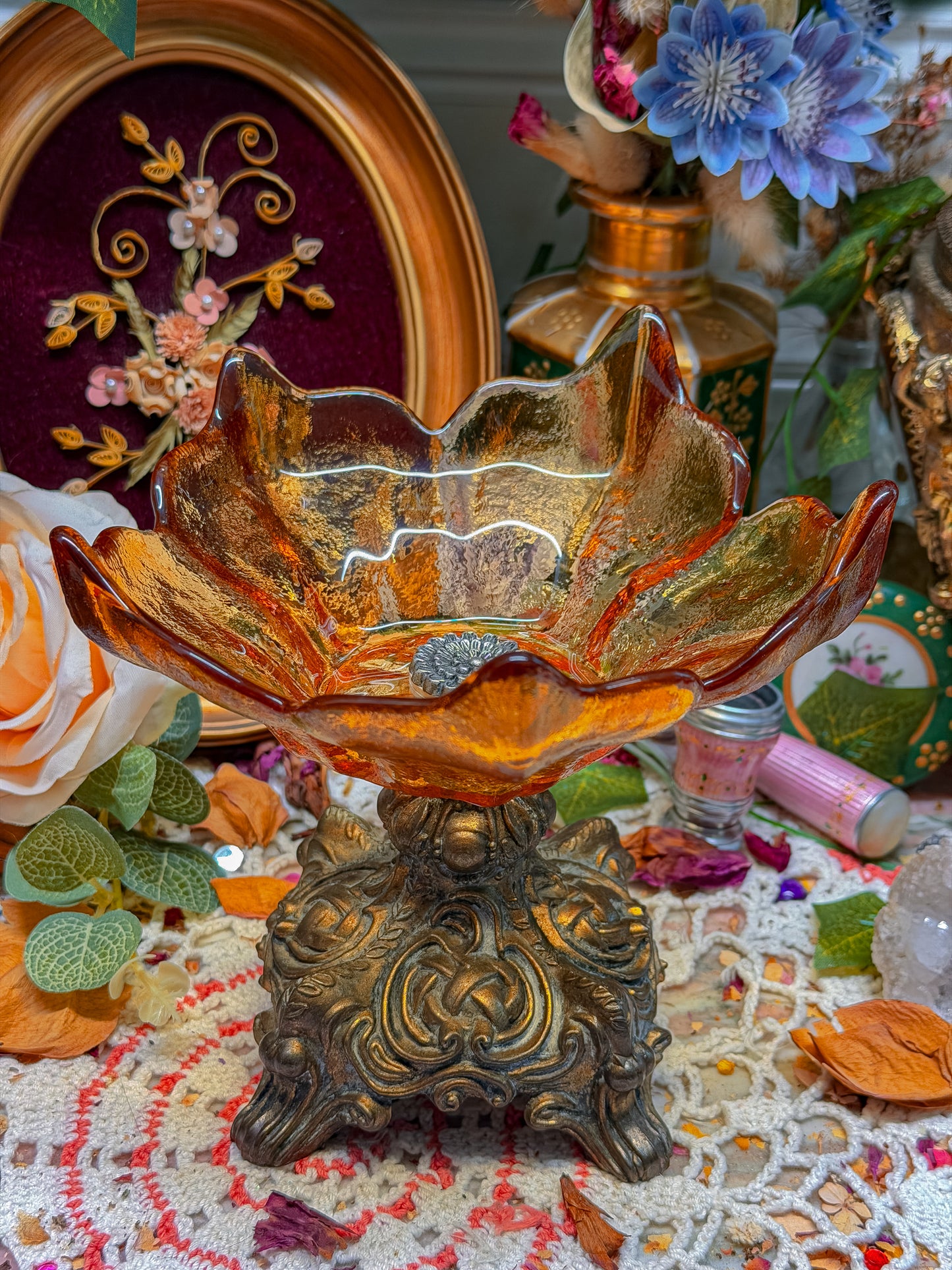 Amber flower pedestal ashtray✨