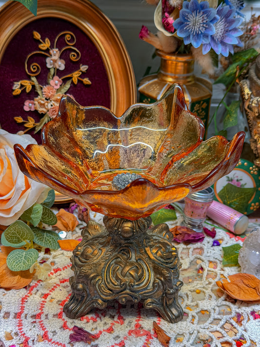 Amber flower pedestal ashtray✨