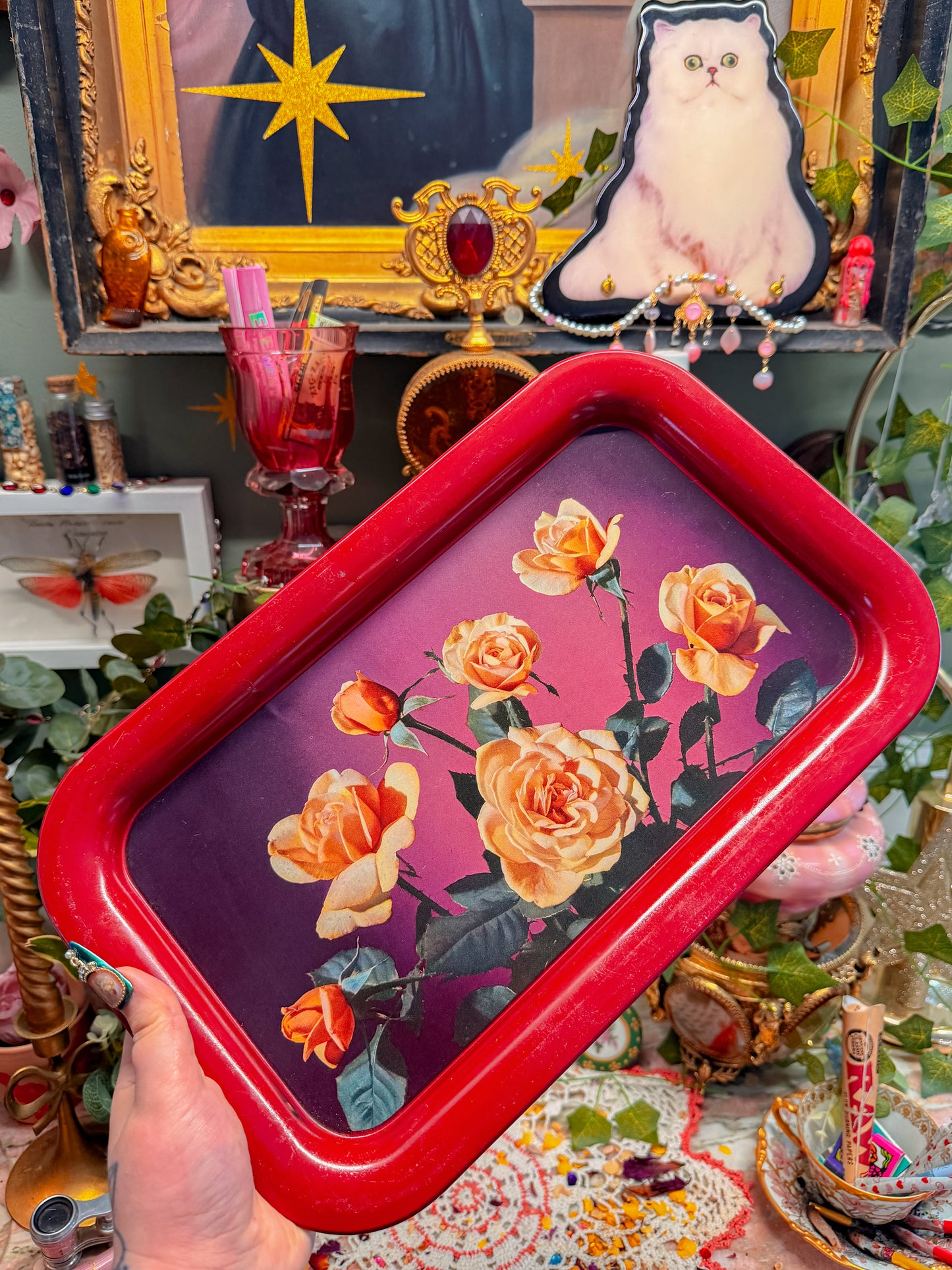 Floral tin rolling tray✨
