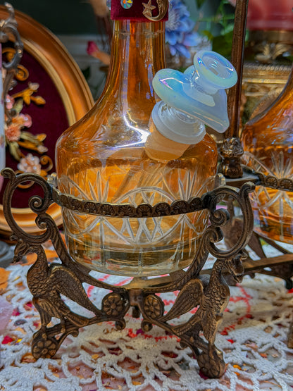 Lovers moon and sun Carnival Cut glass double bong set with cast brass phoenix caddy and add ons (RARE)✨🌛🌞