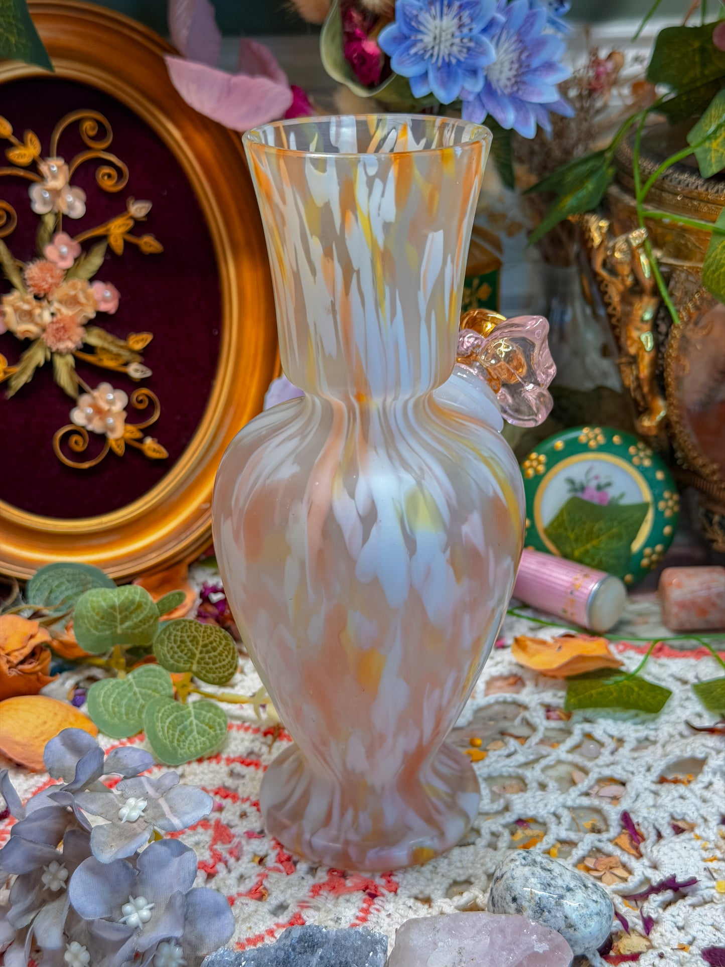 Tutti fruitti peach pattern bohemian art glass✨