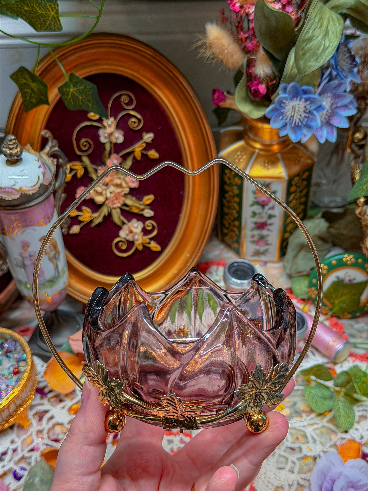 Glass/metal basket ashtray✨