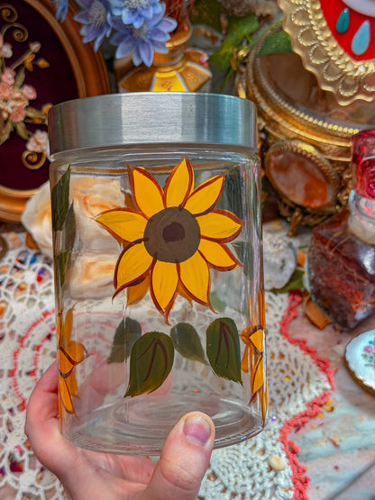 Hand painted glass sunflower canister!✨