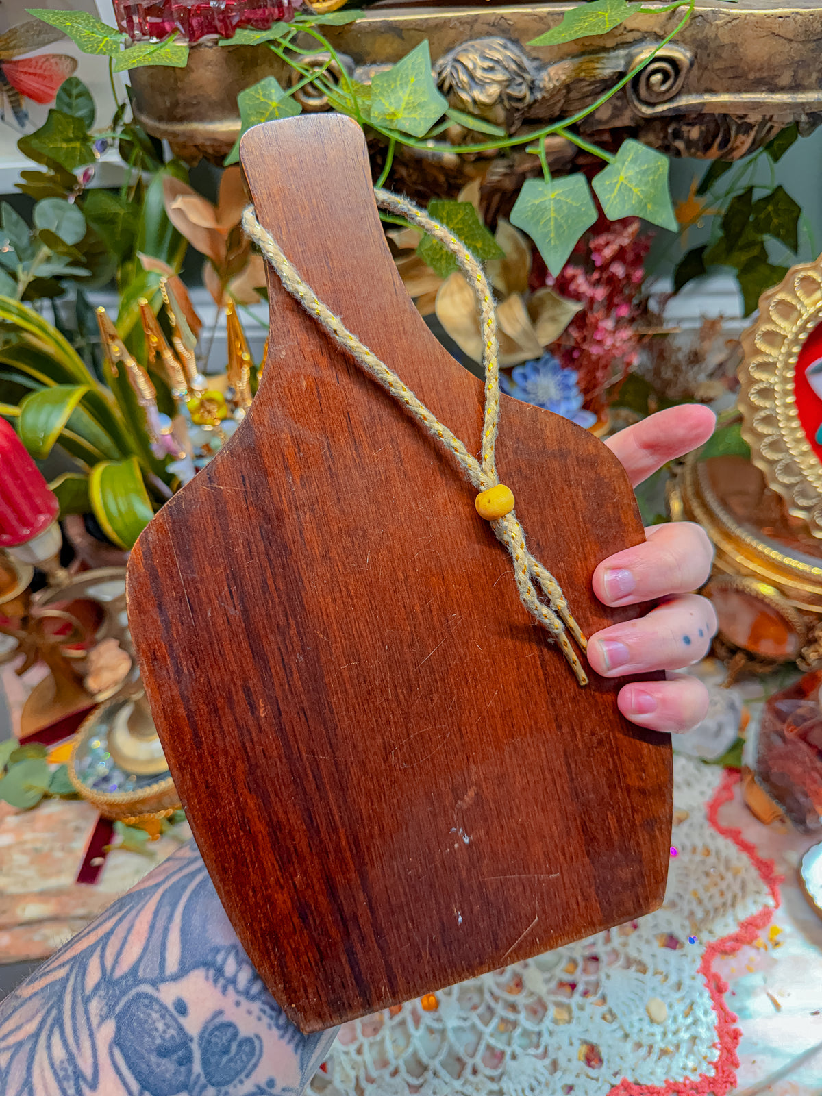 70s wooden/porcelain wall hanging art/cheese board✨
