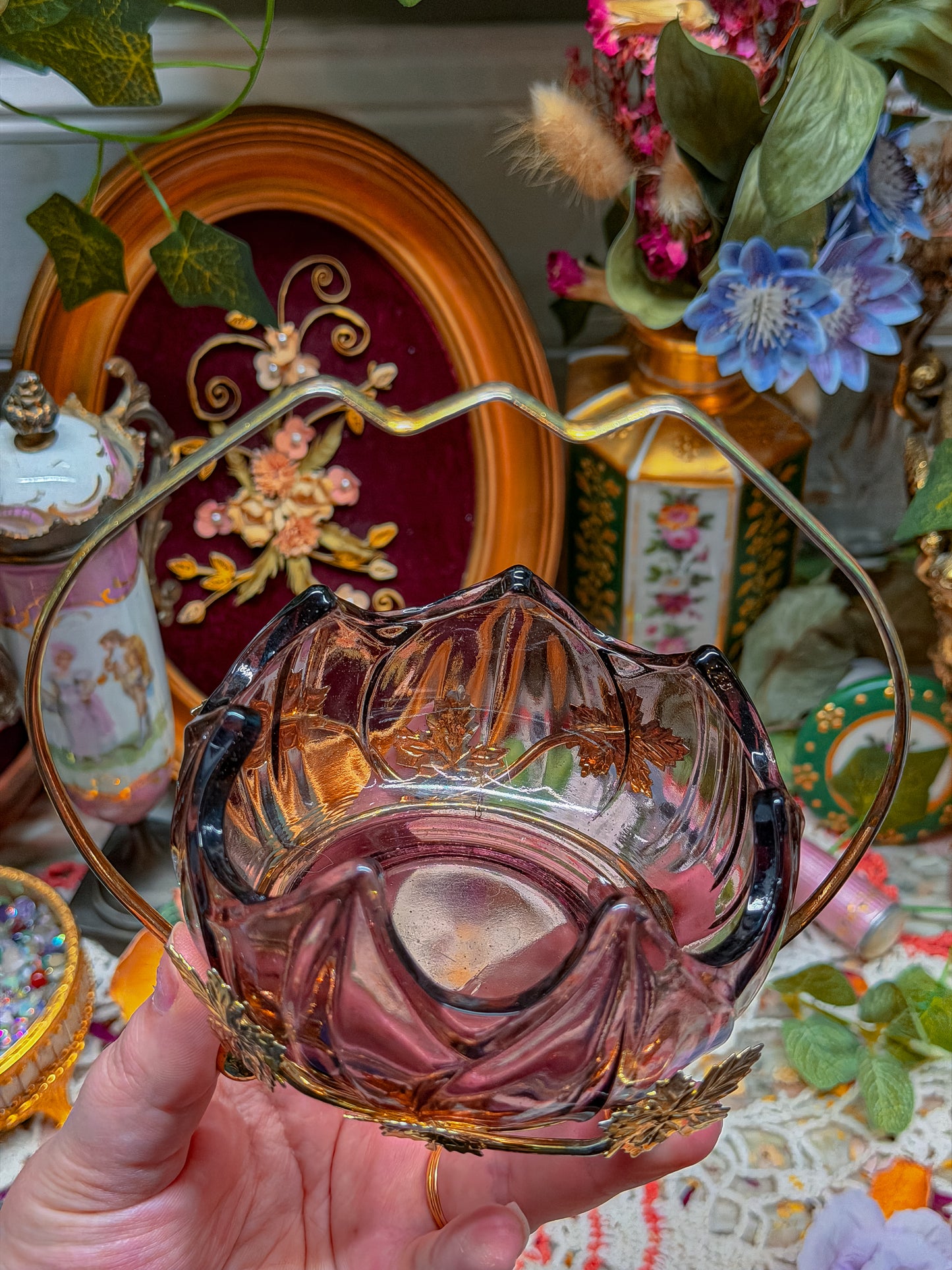 Glass/metal basket ashtray✨