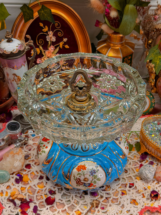 Rare Glass/porcelain floral ashtray✨