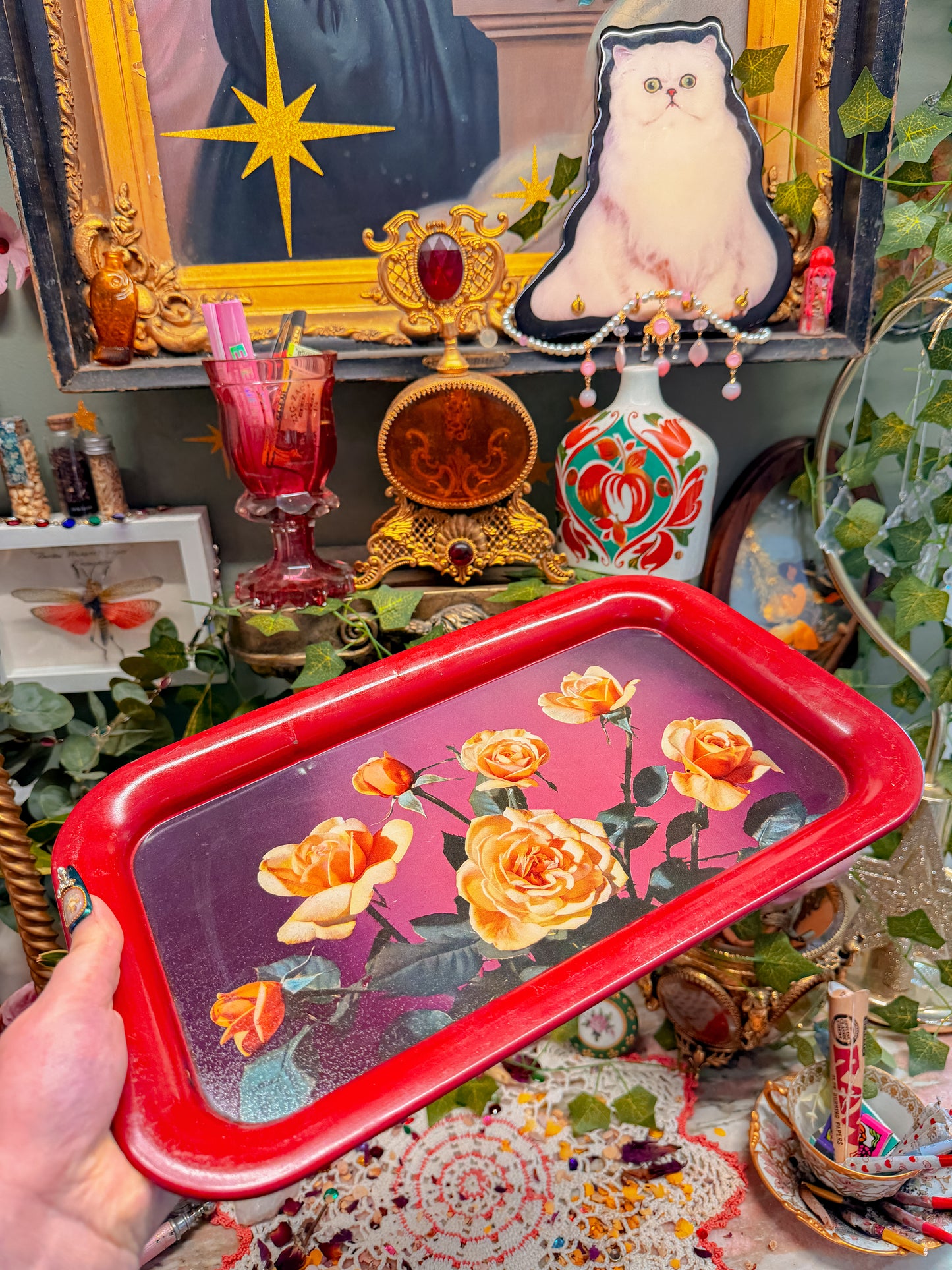 Floral tin rolling tray✨
