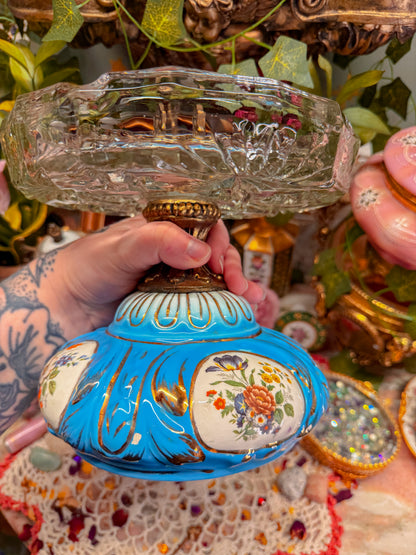 Rare Glass/porcelain floral ashtray✨