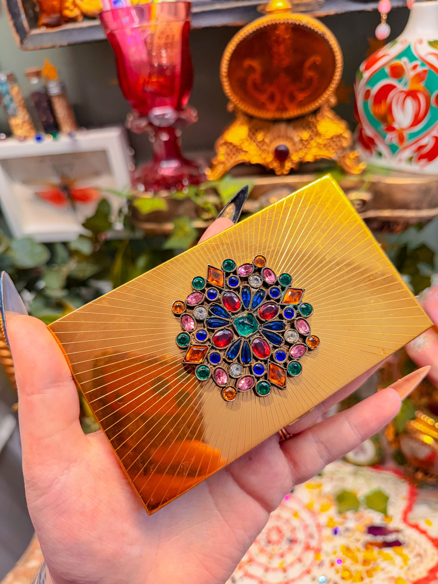 Jeweled brass cigarette case✨