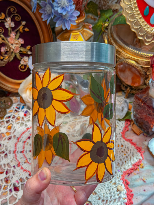 Hand painted glass sunflower canister!✨