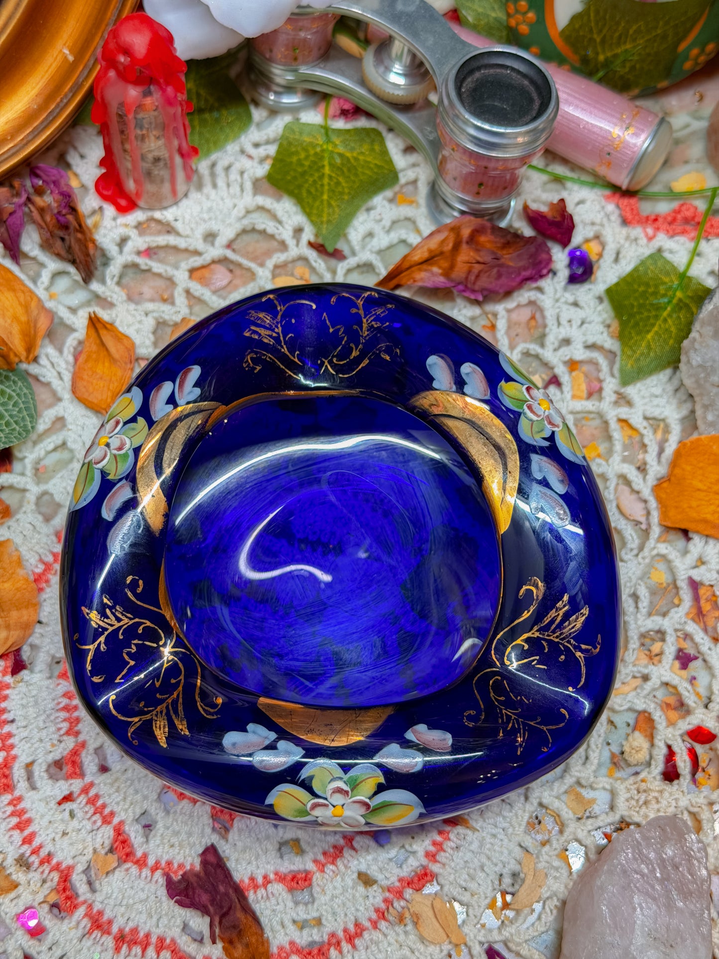 Cobalt bohemian floral ashtray✨