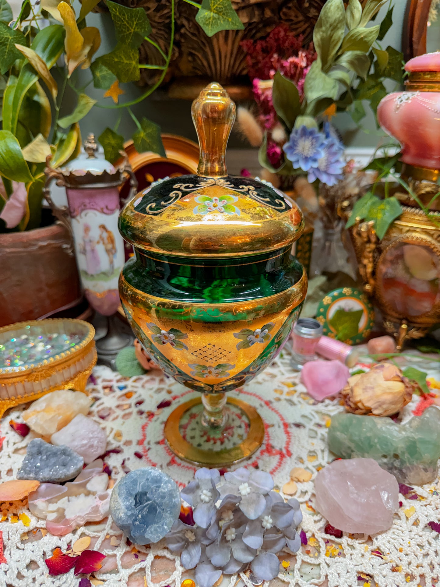 Bohemian pedestal stash jar✨
