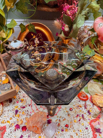 Smoky glass and gilted metal ashtray✨