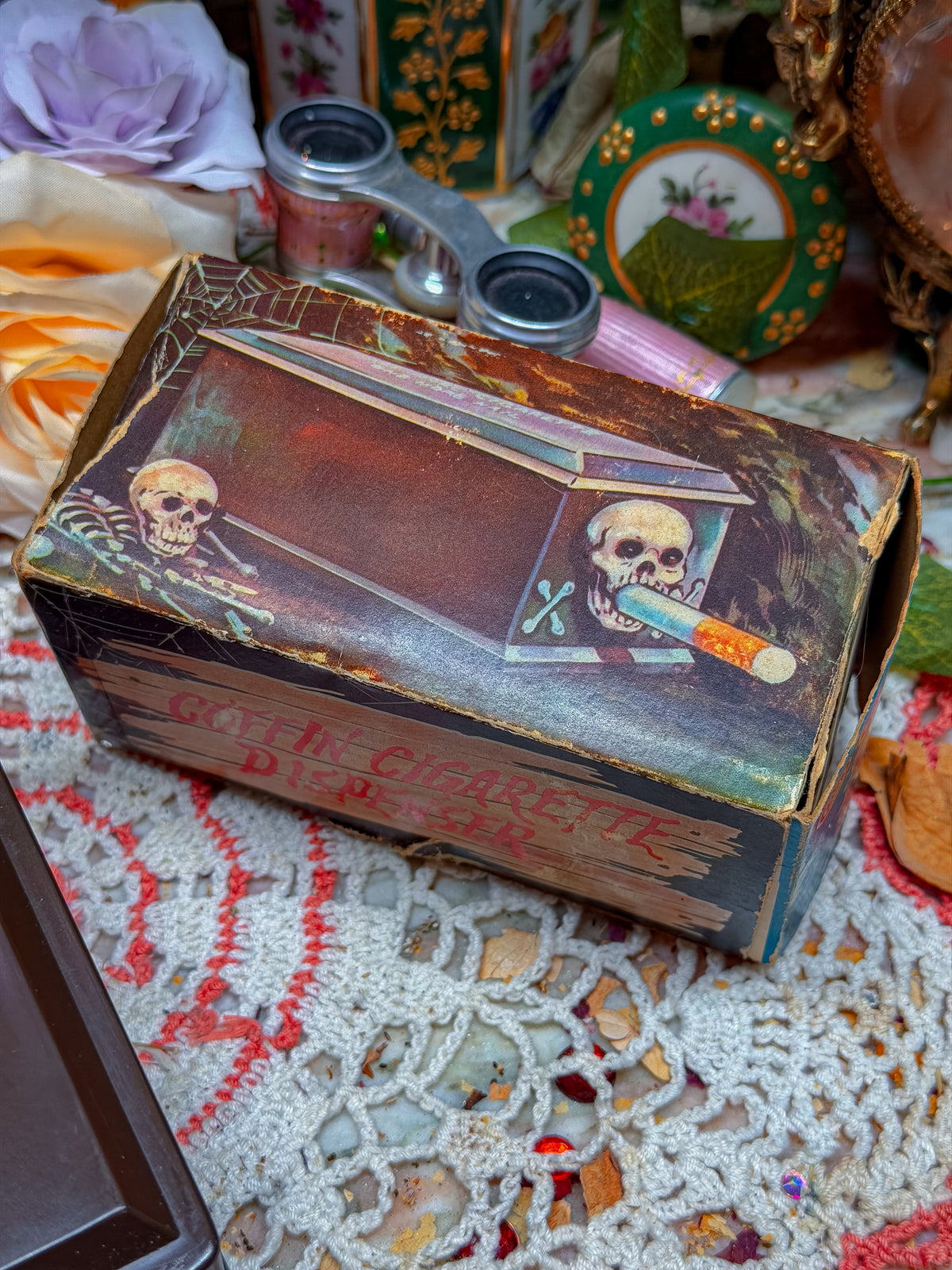 1950s Skull cigarette dispenser with original box