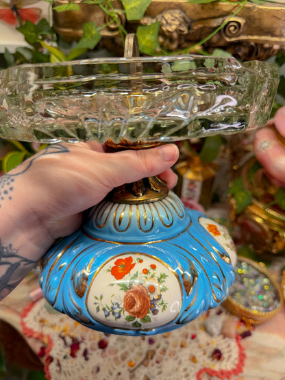 Rare Glass/porcelain floral ashtray✨