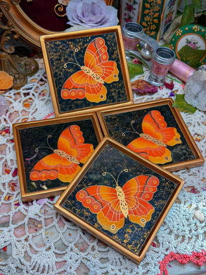 Glass and ceramic 70s butterfly coasters